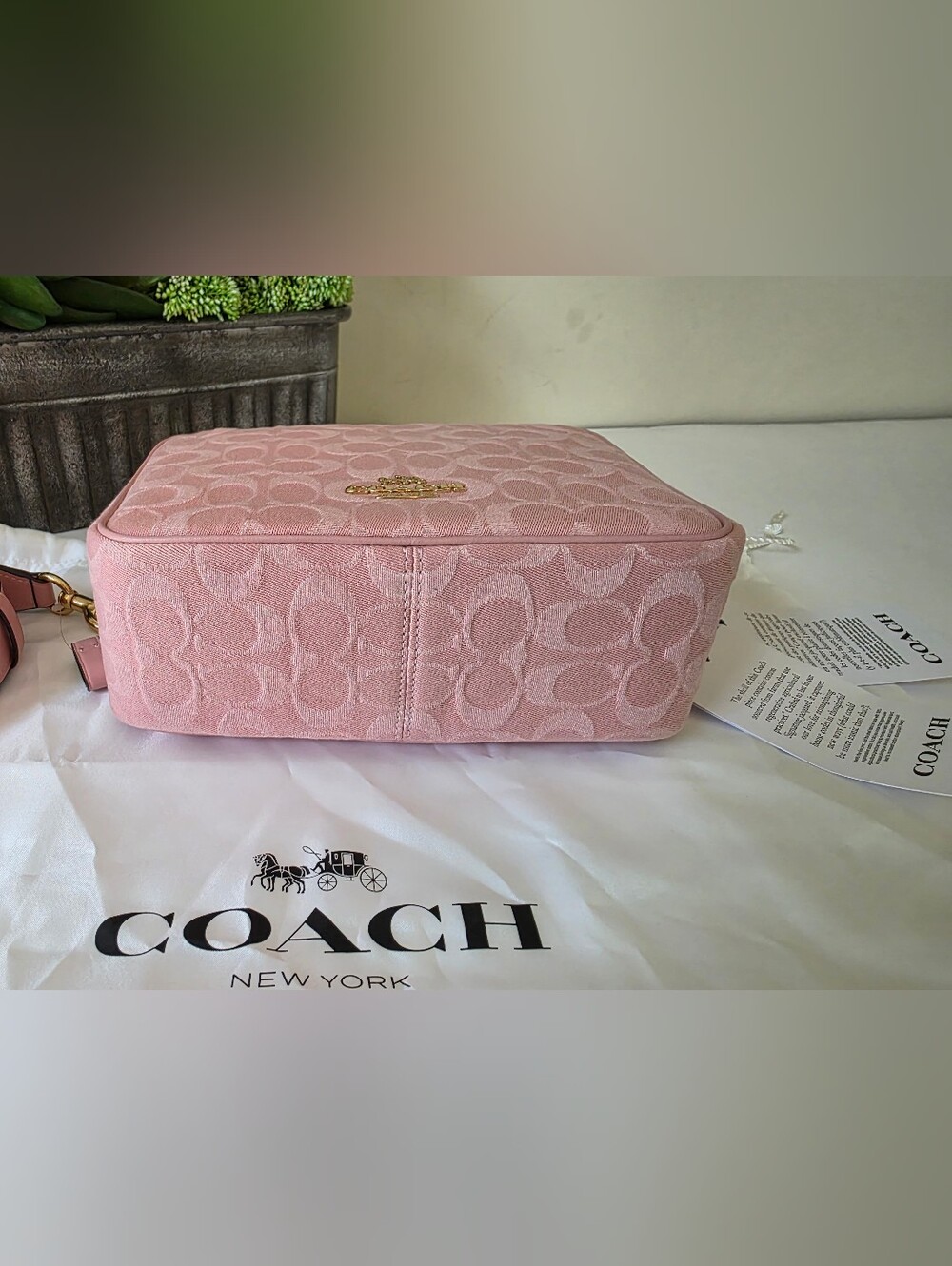 Coach Carey Crossbody Shoulder Bag Light Pink Signature Denim Jacquard - New - Picture 8 of 13